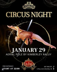 Kimberley Raluy, Pole Aéreo de máximo nivel en el London Bar. Cartel del evento