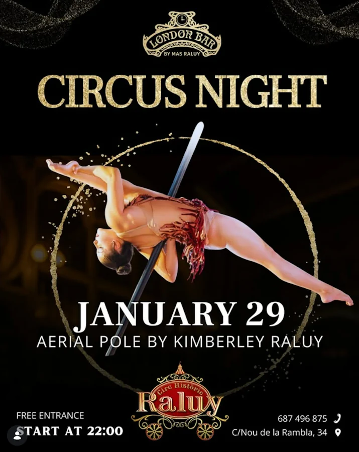 Kimberley Raluy, Pole Aéreo de máximo nivel en el London Bar. Cartel del evento